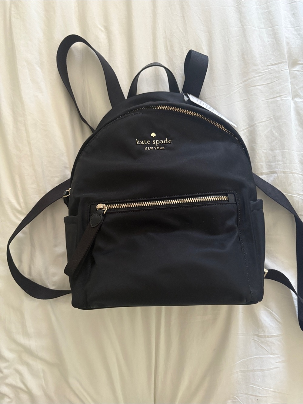 kate spade black nylon backpack with gold hardware